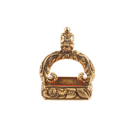 Antique British fob seal featuring Persian calligraphy on carnelian and detailed 18ct gold mount.