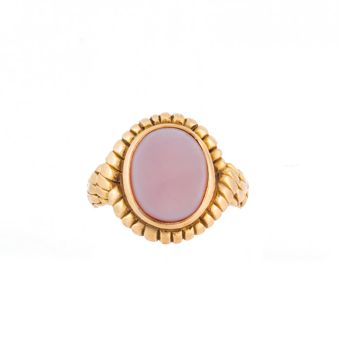 Victorian 15ct gold signet ring set with an oval carnelian, hallmarked Birmingham 1873.