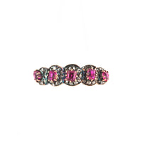 Antique ruby and diamond ring in 9ct gold, set with rose-cut stones, British c.1850s