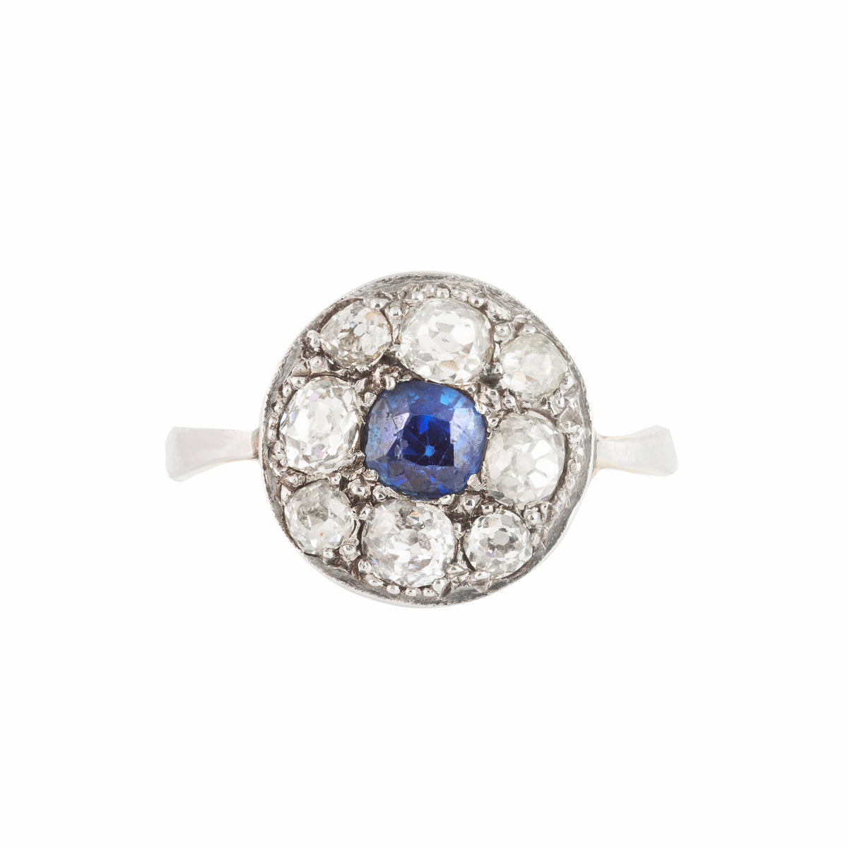 Art Deco sapphire and diamond cluster ring, platinum and 18ct gold, English c.1920s