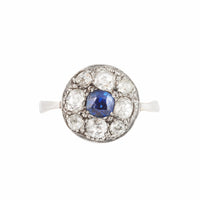 Art Deco sapphire and diamond cluster ring, platinum and 18ct gold, English c.1920s