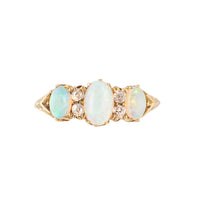 Three Stone Opal & Diamond Ring | 18ct Gold | English 1927
