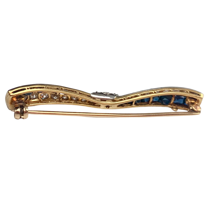 Art Deco Diamond Sapphire Bow Brooch