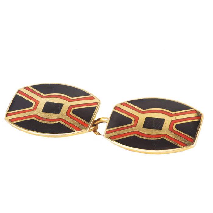 A Pair of Art Deco Gold Enamel Cufflinks