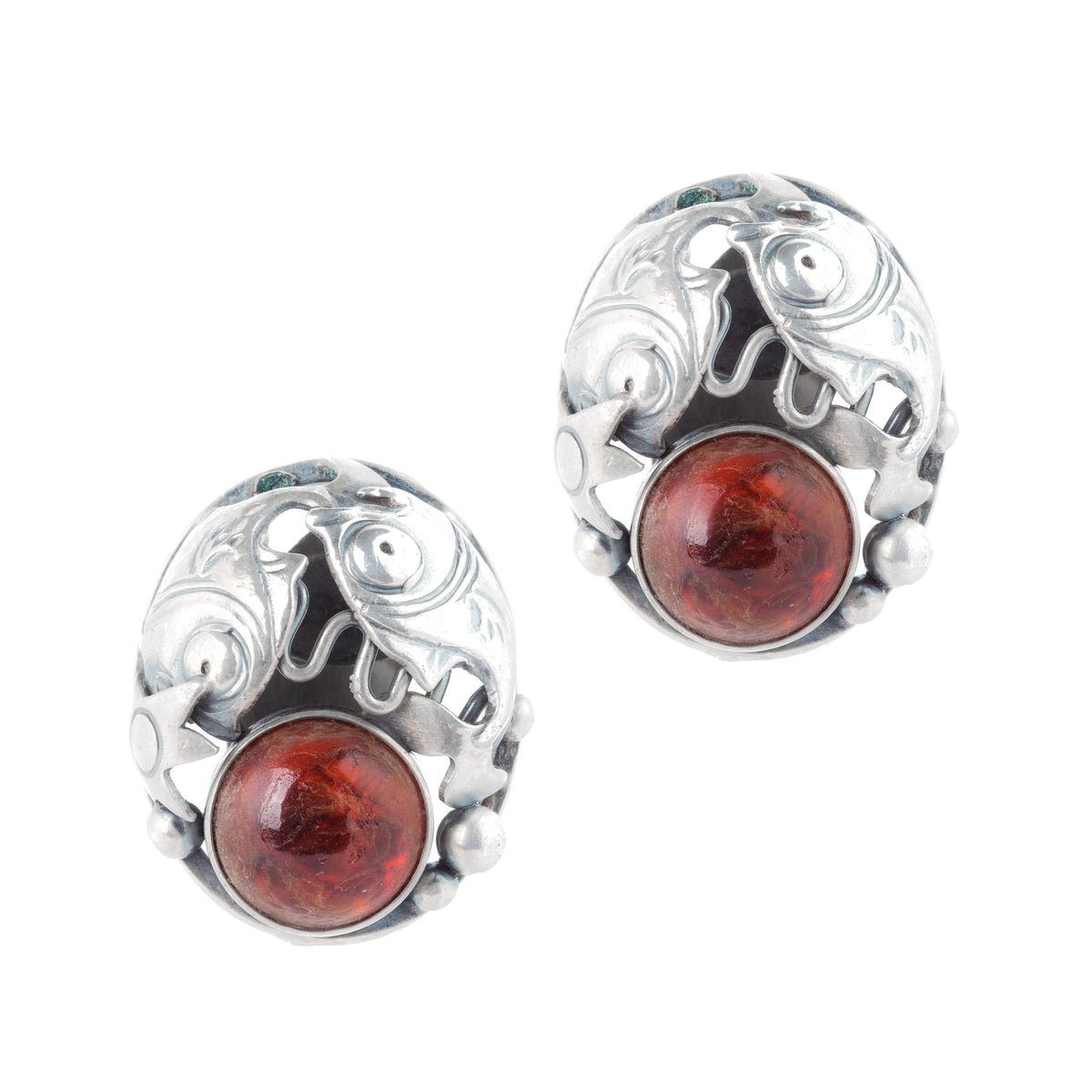 Pair of 1960s sterling silver and amber ear clips by Niels Erik From, Danish modernist design