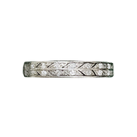 1930s platinum eternity ring with two rows of old cut diamonds and millegrain leaf engraving