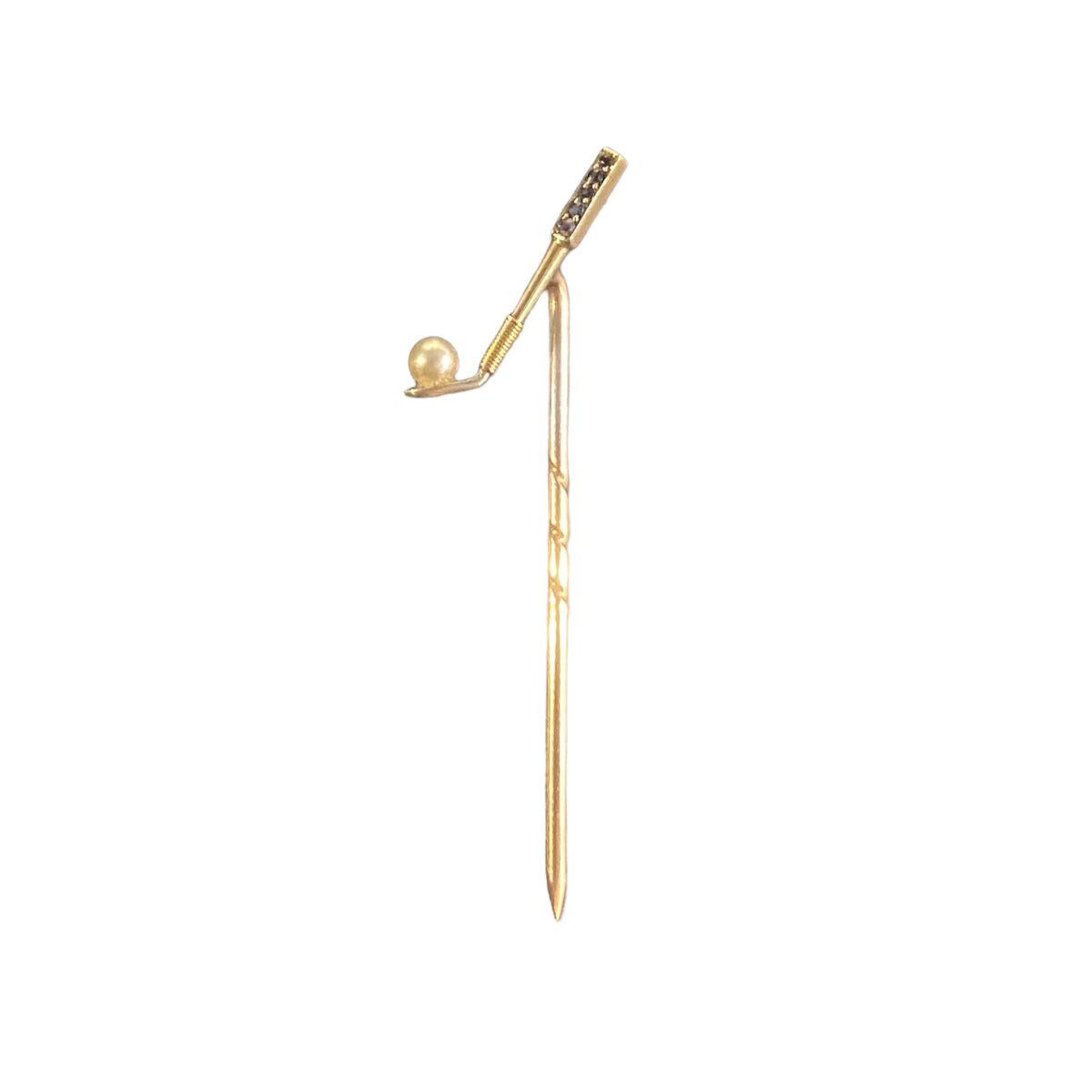 A Gold Sapphire Pearl Golf Club Stick Pin
