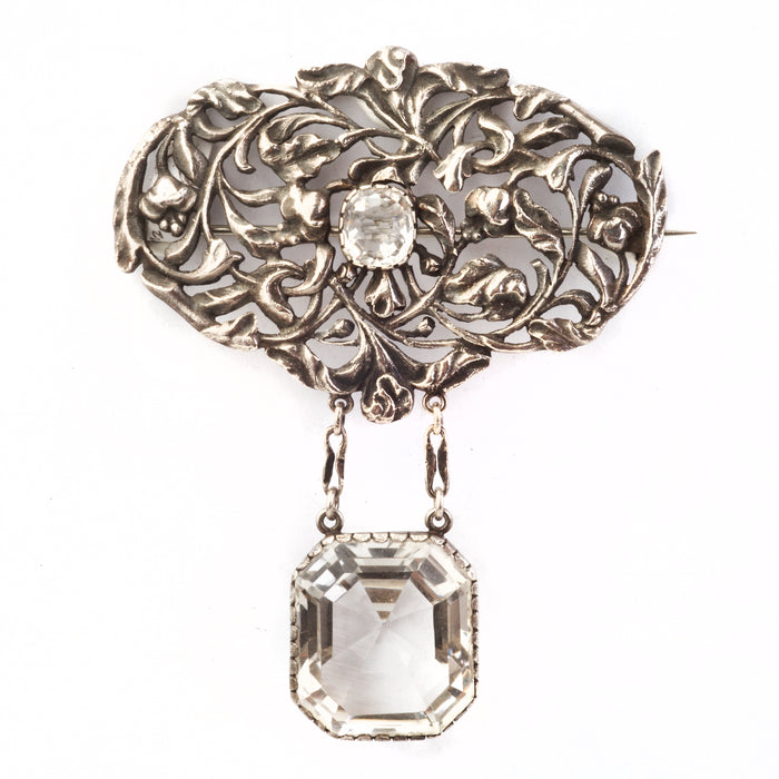 Arts & Crafts silver brooch with rock crystal drop, British c.1930s