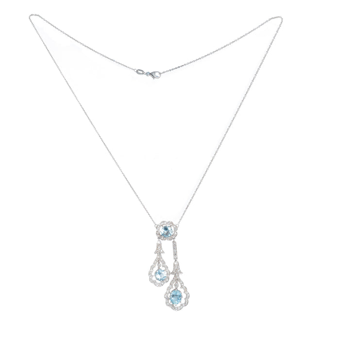 Platinum negligee necklace with aquamarine and rose-cut diamonds