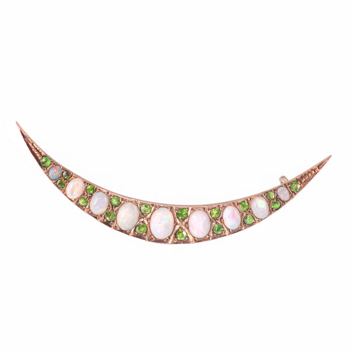 Demantoid Garnet Opal Crescent Brooch