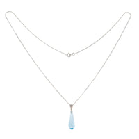 Faceted aquamarine drop pendant on platinum chain, vintage