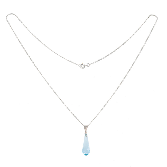 Faceted aquamarine drop pendant on platinum chain, vintage