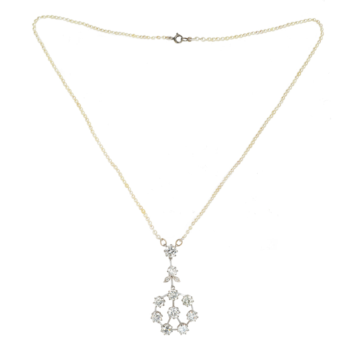Diamond floral pendant on pearl strand, approx. 5.5ct