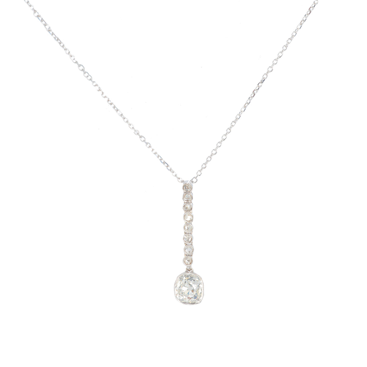 1960s English diamond pendant necklace, old cut stones