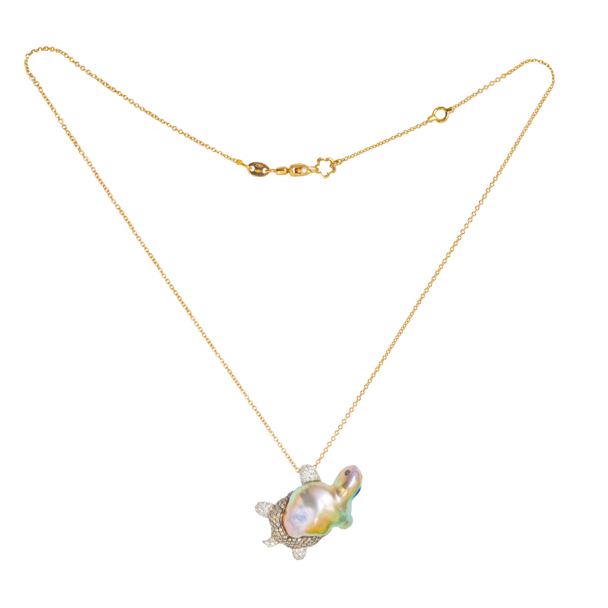 * 18ct gold turtle pendant with cognac and white diamonds, E L T O N S Mayfair