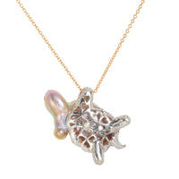 * Italian 1990s turtle pendant in white and rose gold with baroque pearl