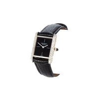 Close-up of diamond-set vintage watch in white gold, 1980s
