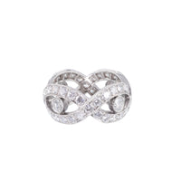 Front view of 1940s French diamond eternity ring with platinum crossover design and 3.15 carats of round brilliant diamonds.