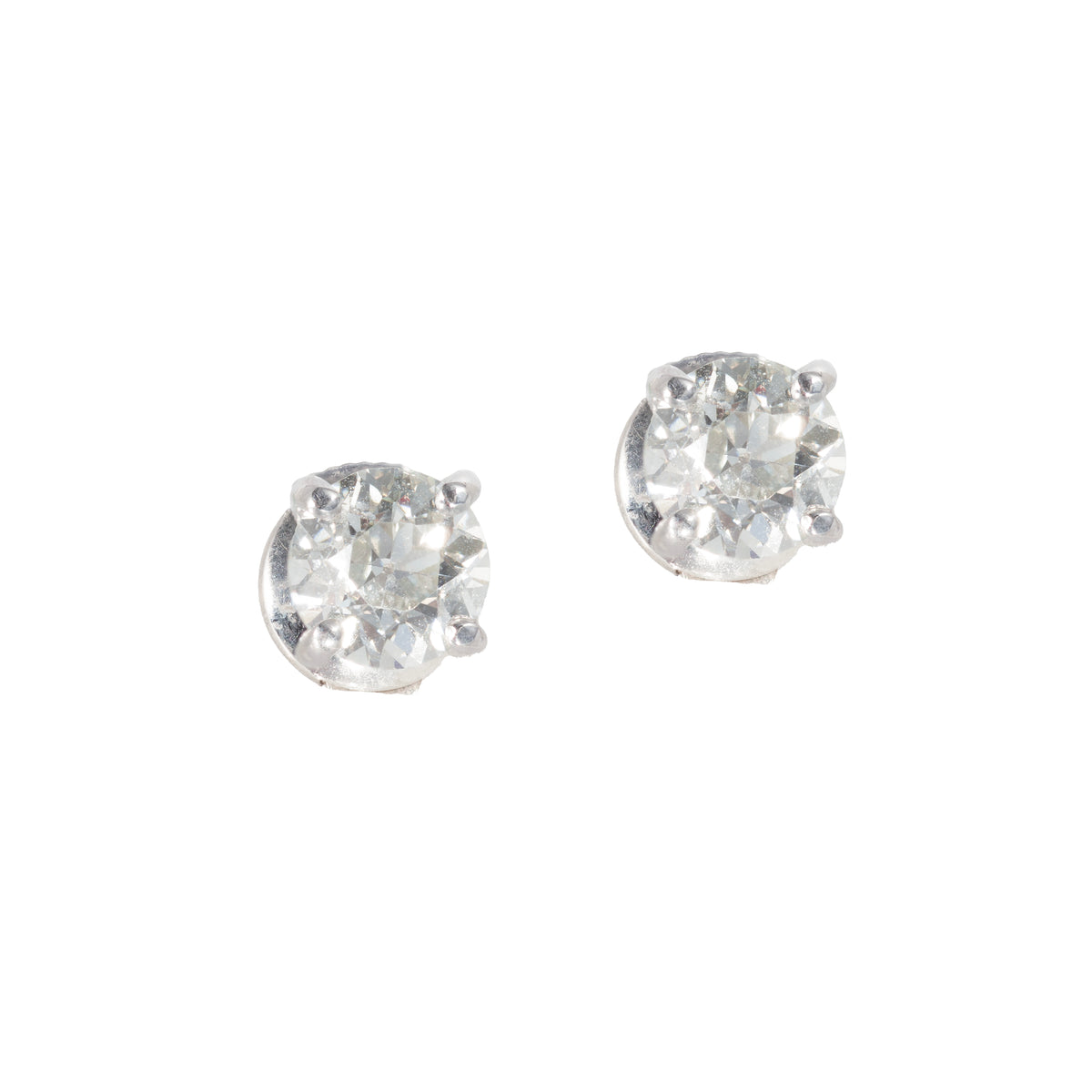 1.95 carat old European cut diamond stud earrings in platinum