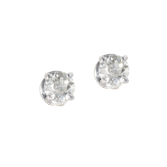 1.95 carat old European cut diamond stud earrings in platinum
