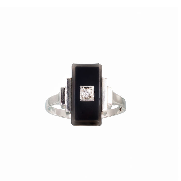 A Deco Onyx Diamond Ring