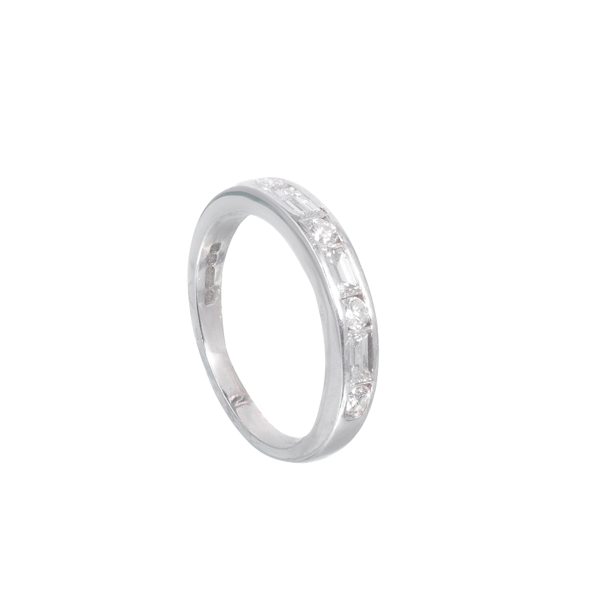 1970s white gold half eternity ring with 0.70ct of baguette and brilliant cut VS1 G diamonds, UK size L½