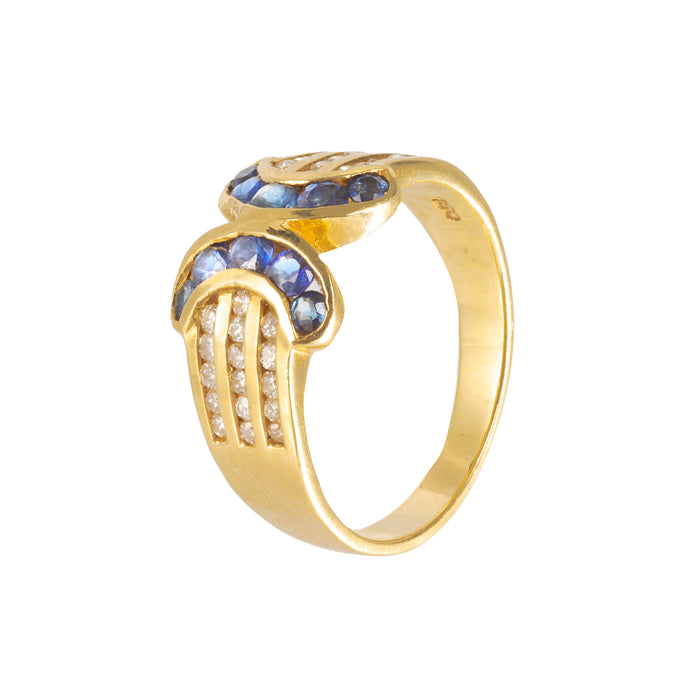 * Close-up of sapphire and diamond halo ring, 1990s, Mayfair London