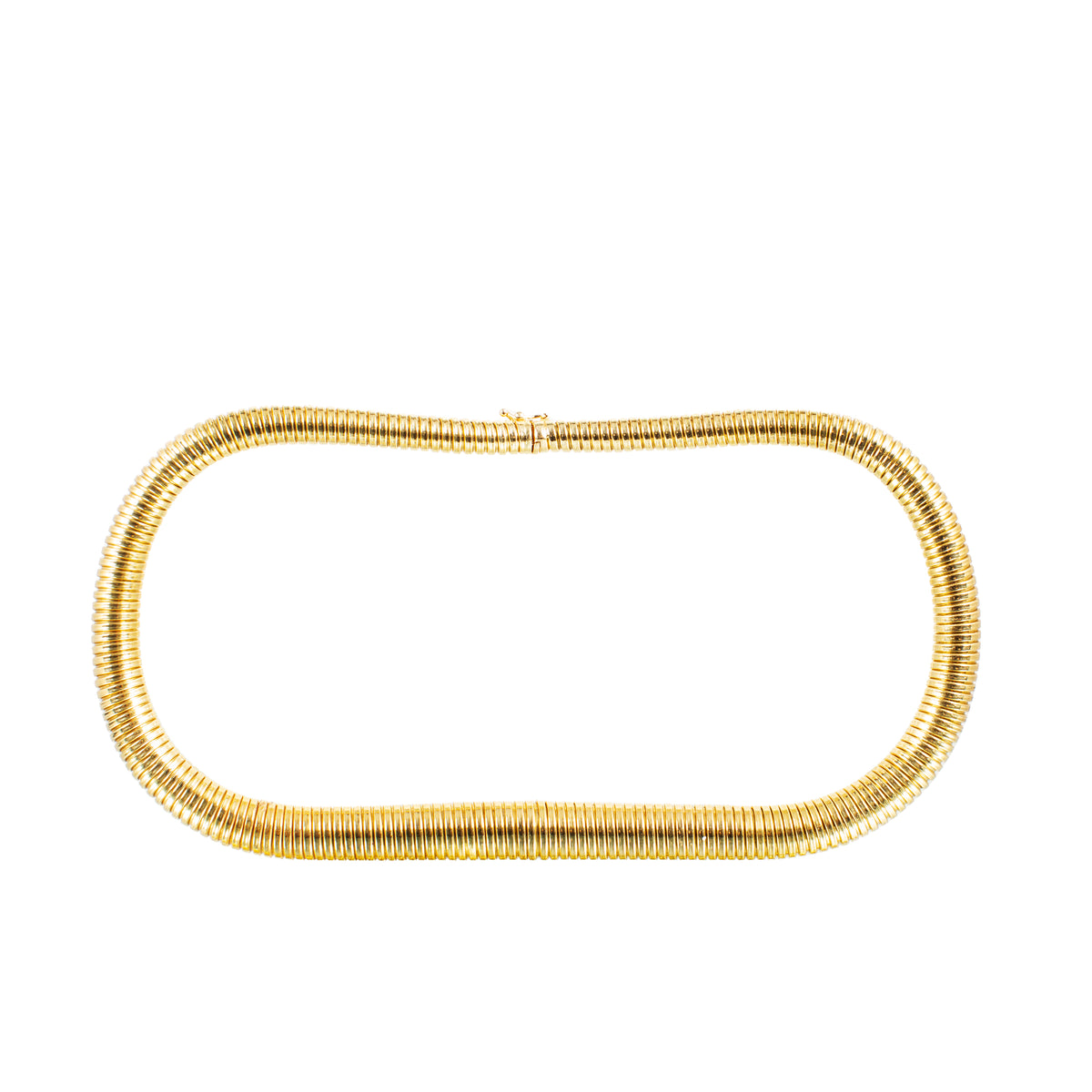 Tubogas necklace in flat oval layout showing bold coiled design, 1cm diameter