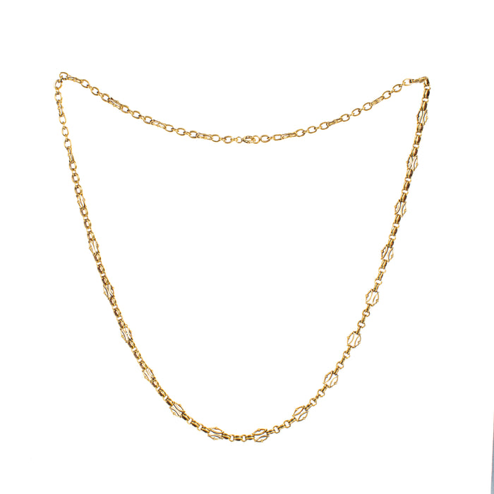 Victorian 18ct gold chain necklace with alternating detailed links, 57cm, c.1880s