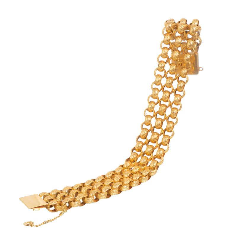Georgian 18ct gold triple belcher link bracelet, clasped and laid flat