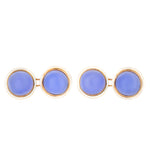 A Pair of French Chalcedony White Enamel Gold Cufflinks