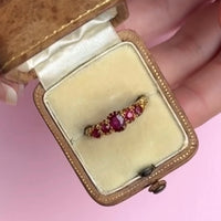 Edwardian five-stone ruby ring in a box, hallmarked Birmingham 1910