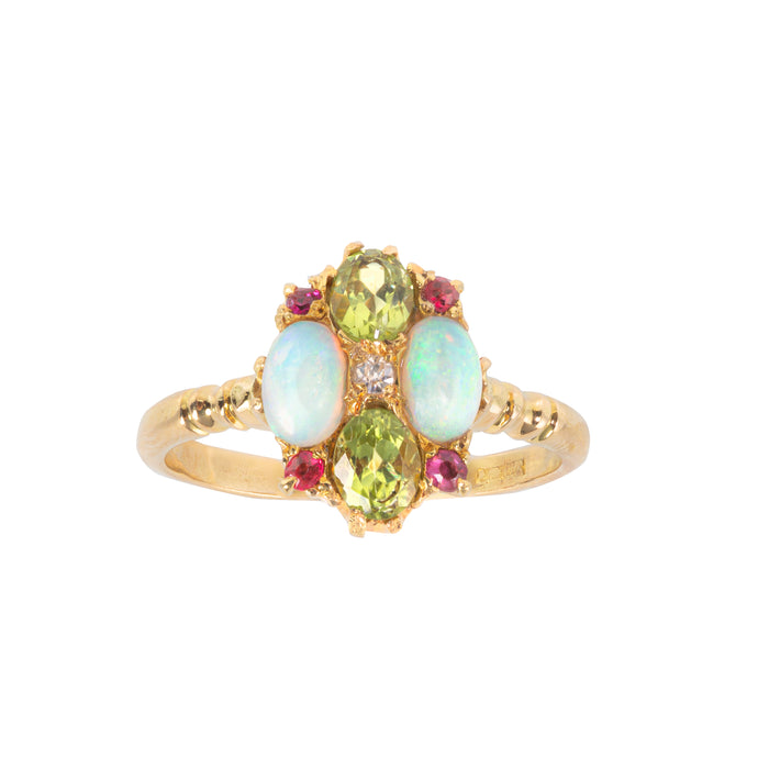 Opal Peridot Diamond Ruby Ring