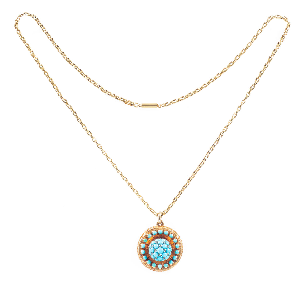 Hancocks of London turquoise and diamond dome locket with Etruscan Revival detail