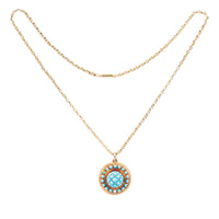 Hancocks of London turquoise and diamond dome locket with Etruscan Revival detail