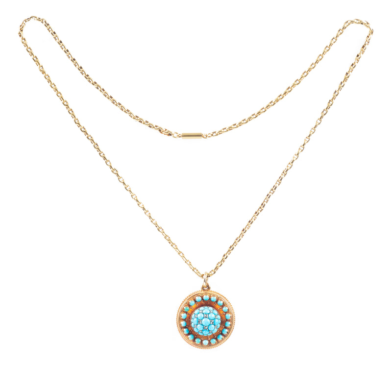 Hancocks of London turquoise and diamond dome locket with Etruscan Revival detail