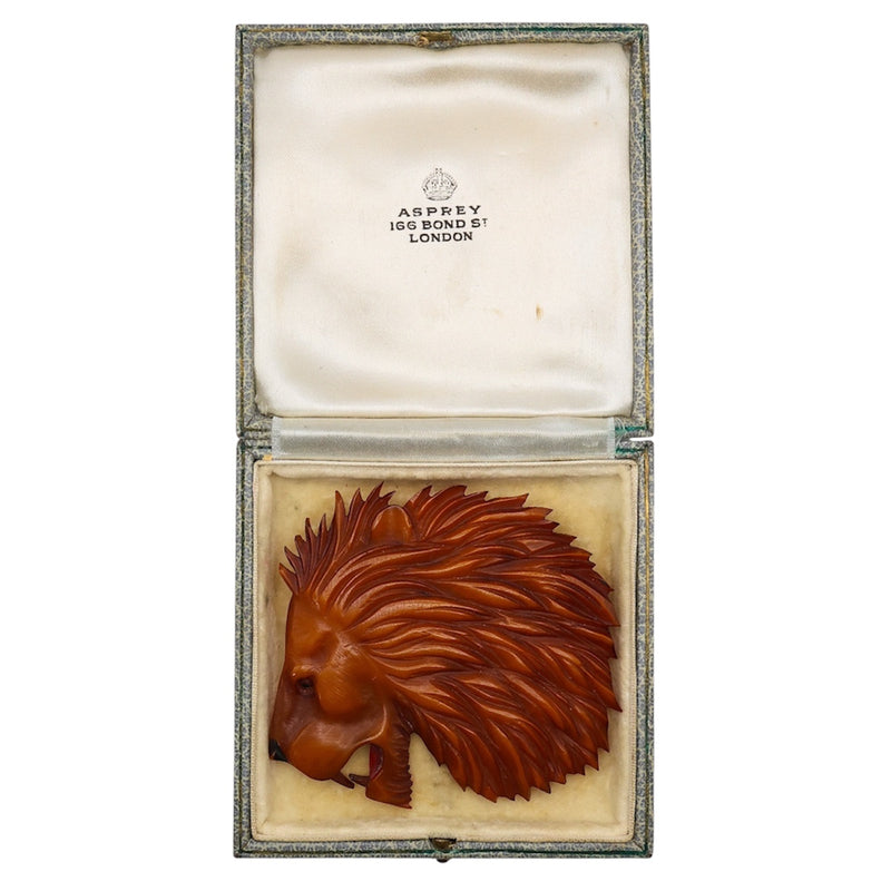 Large 8cm 1930s Asprey sterling silver gilt and Bakelite pendant in original box
