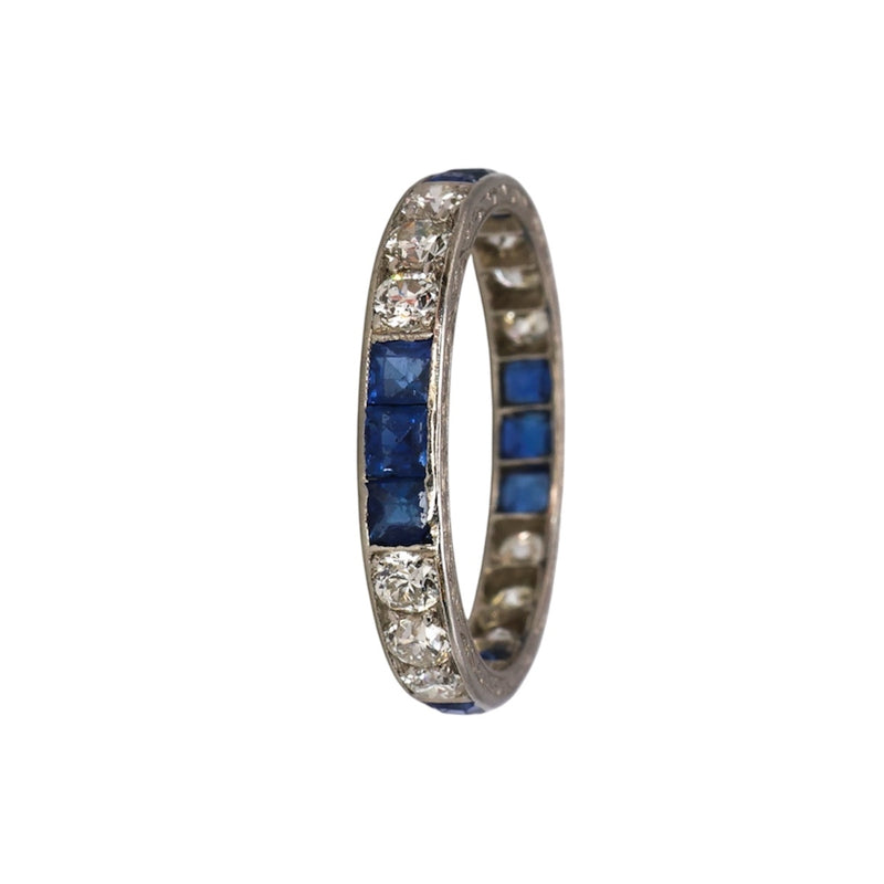 1930s Art Deco platinum sapphire and diamond eternity ring