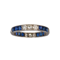 Elegant Art Deco platinum eternity ring with sapphires and diamonds