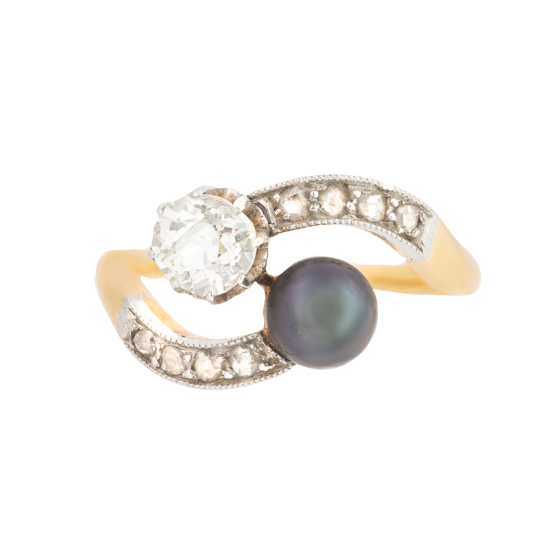 A Diamond Black Pearl Crossover Ring