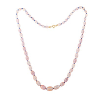 Late Victorian Saphiret glass necklace, c.1890s, with rare oval beads and gold clasp, full strand