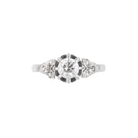 Art Deco old cut diamond platinum ring, c.1920s, featuring a 0.50ct centre diamond with rose cut diamond floral shoulders.