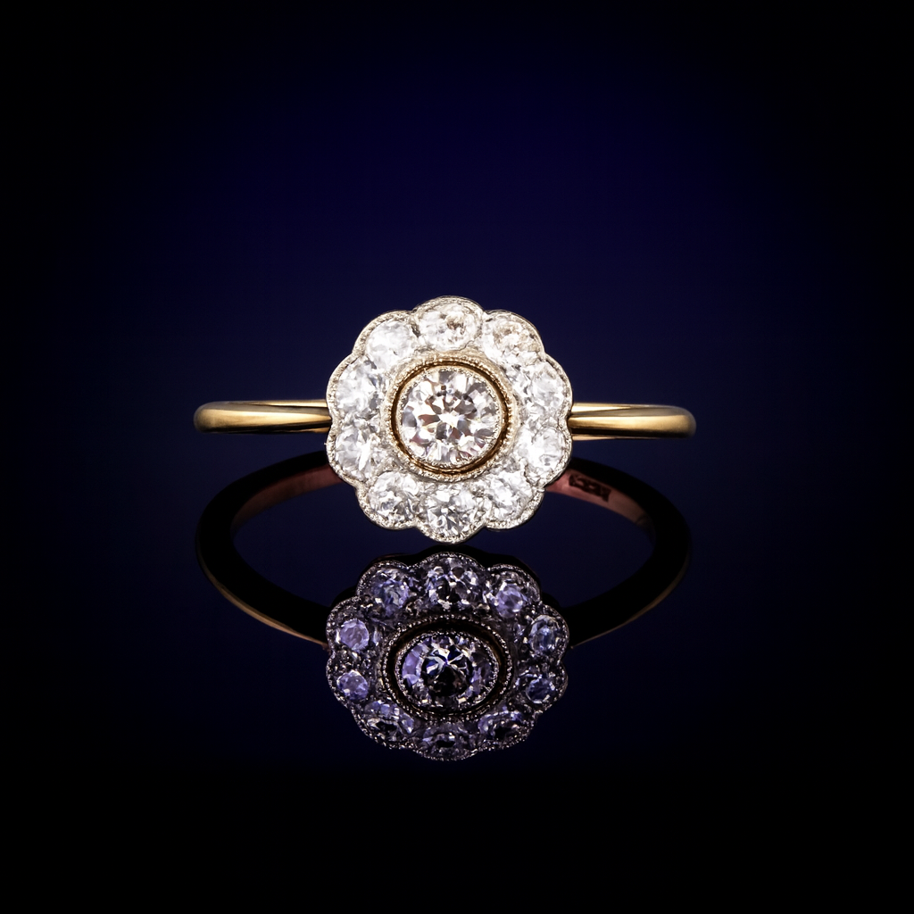 Diamond & 18ct Gold Daisy Cluster Ring | Edwardian c.1910s