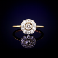 Diamond & 18ct Gold Daisy Cluster Ring | Edwardian c.1910s