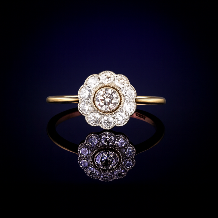 Diamond & 18ct Gold Daisy Cluster Ring | Edwardian c.1910s