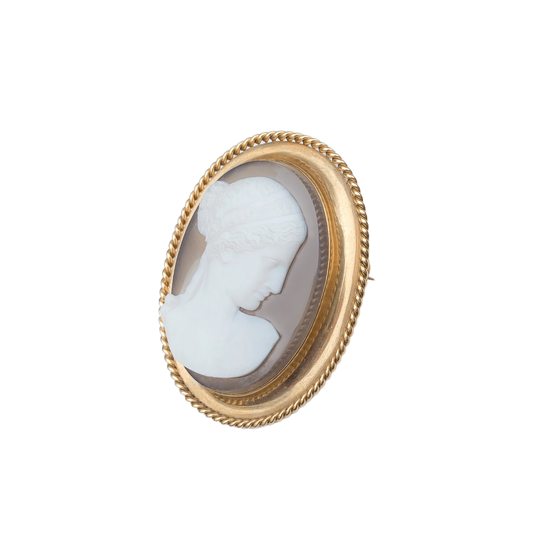 18ct Gold Hardstone Cameo Brooch | French, c.1860s