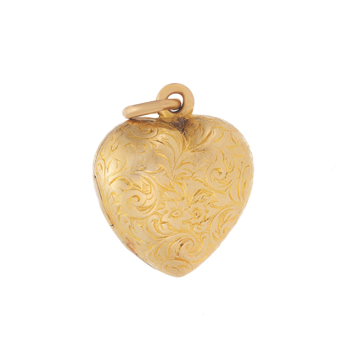 Gold Engraved Heart Locket Pendant