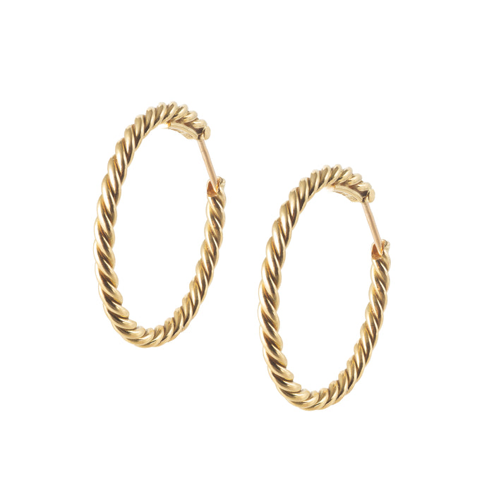 Pair of vintage Cartier gold hoops, twisted rope design, 2.5cm diameter.