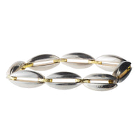 1980s Regitze Overgaard bracelet in sterling silver with 18ct gold connectors, design no. 409 for Georg Jensen, sculptural Danish jewellery.