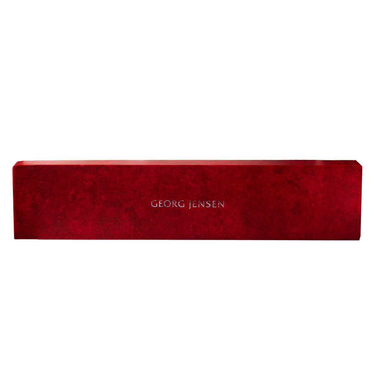 Close-up of Georg Jensen red presentation box for Regitze Overgaard bracelet – vintage Danish design